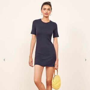 Reformation Gigi Ribbed Knit Navy Blue Mini Dress Size XS Casual Travel Stretch